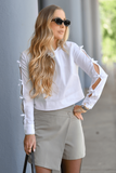 Blusa Manga Longa Gola Careca Detalhe Laço Tricoline Betina