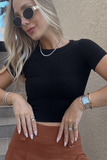 Blusa Cropped Manga Curta Basic Slim Canelado Power Dalila Preto Branco