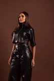 Blazer Cropped Zíper Couro Anitta