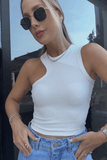 Blusa Cropped Regata Assimétrica Basic Slim Canelado Power Diana